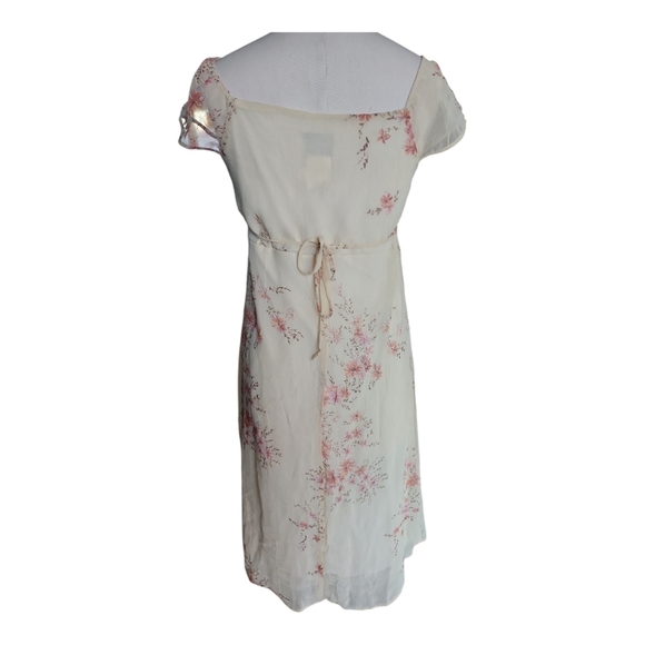 Just Sarah Cream Pink Floral Midi Dress Cap Sleeve Empire Waist Sz 14 - Picture 6 of 7